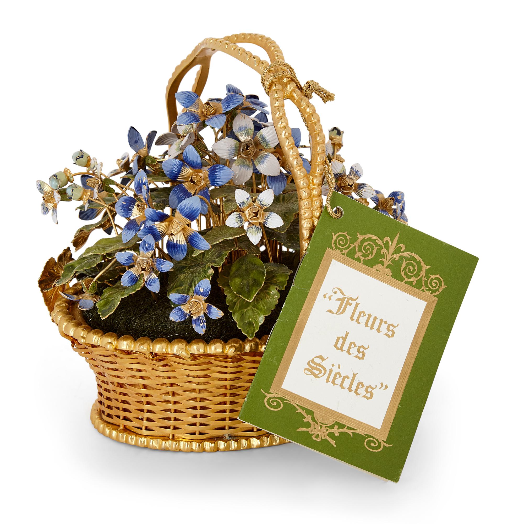 Paar vergoldete und emaillierte ''Fleurs des Siècles''-Blumenkörbe von Gorham im Zustand „Hervorragend“ im Angebot in London, GB