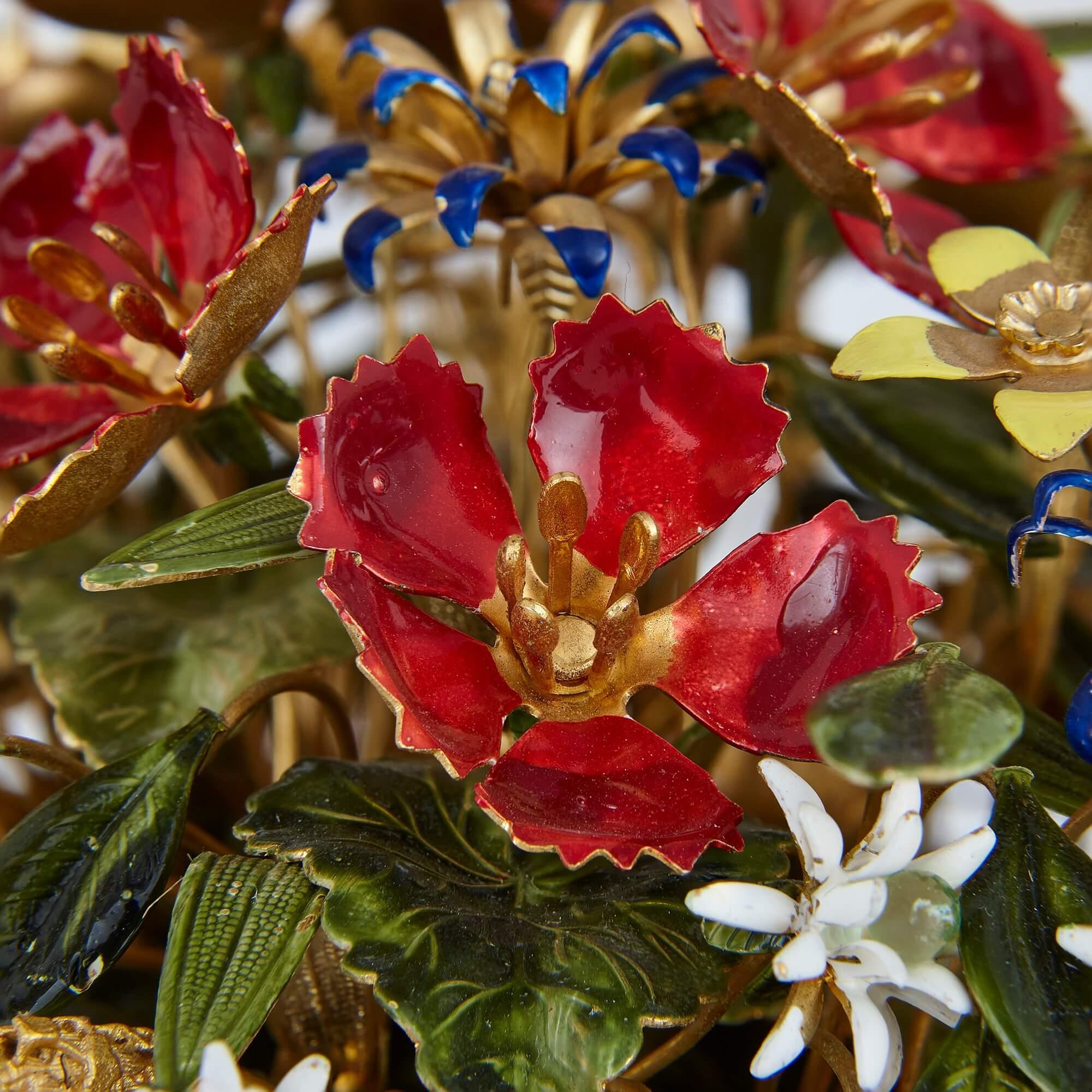 American Pair of Gilt-Metal and Enamel ‘Fleurs des Siècles’ Flower Baskets For Sale