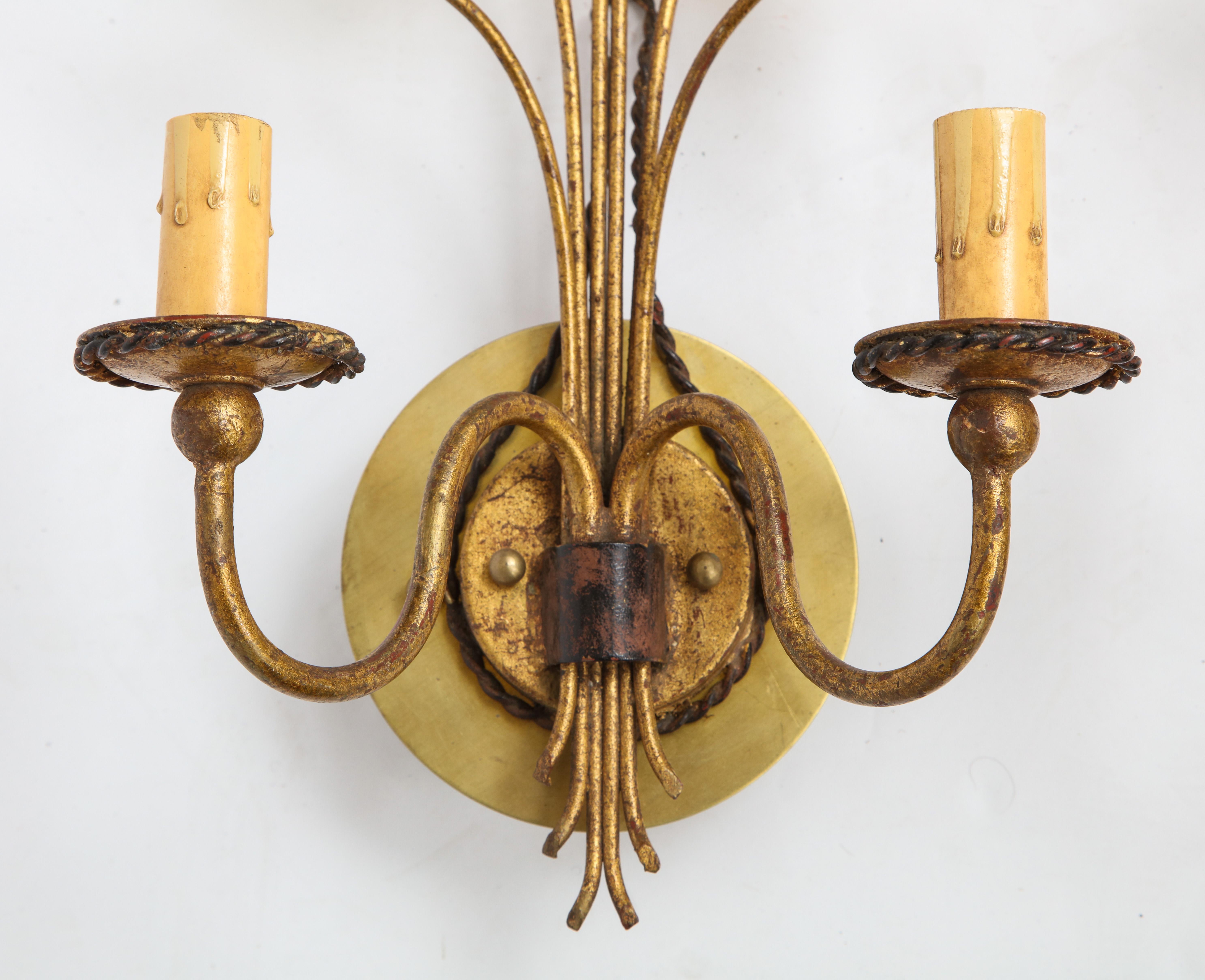 Pair of Gilt Metal and Pressed Glass Daffodil Sconces For Sale 5