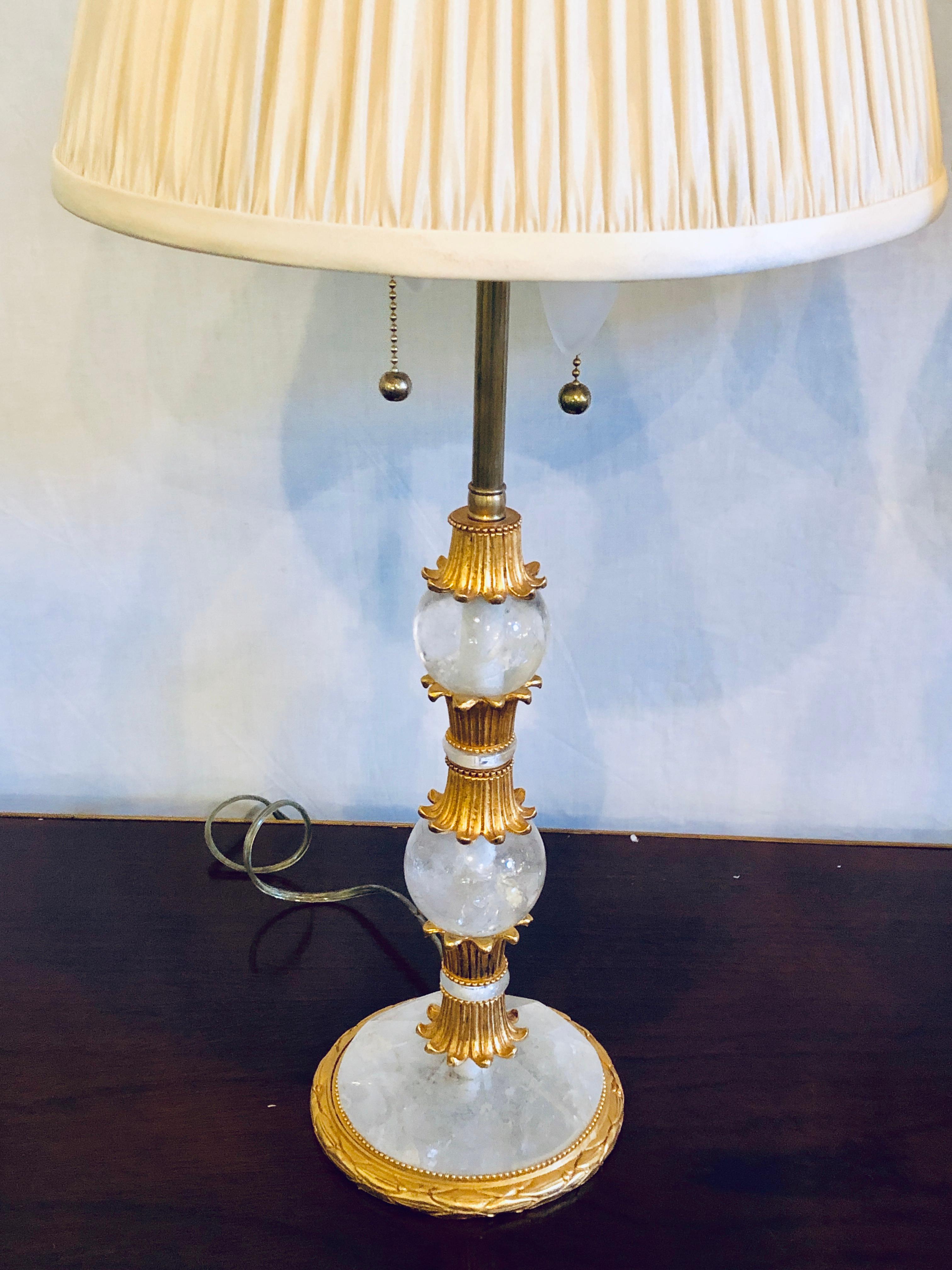 Pair of Gilt Metal and Rock Crystal Baguès Style Table Lamps For Sale 2