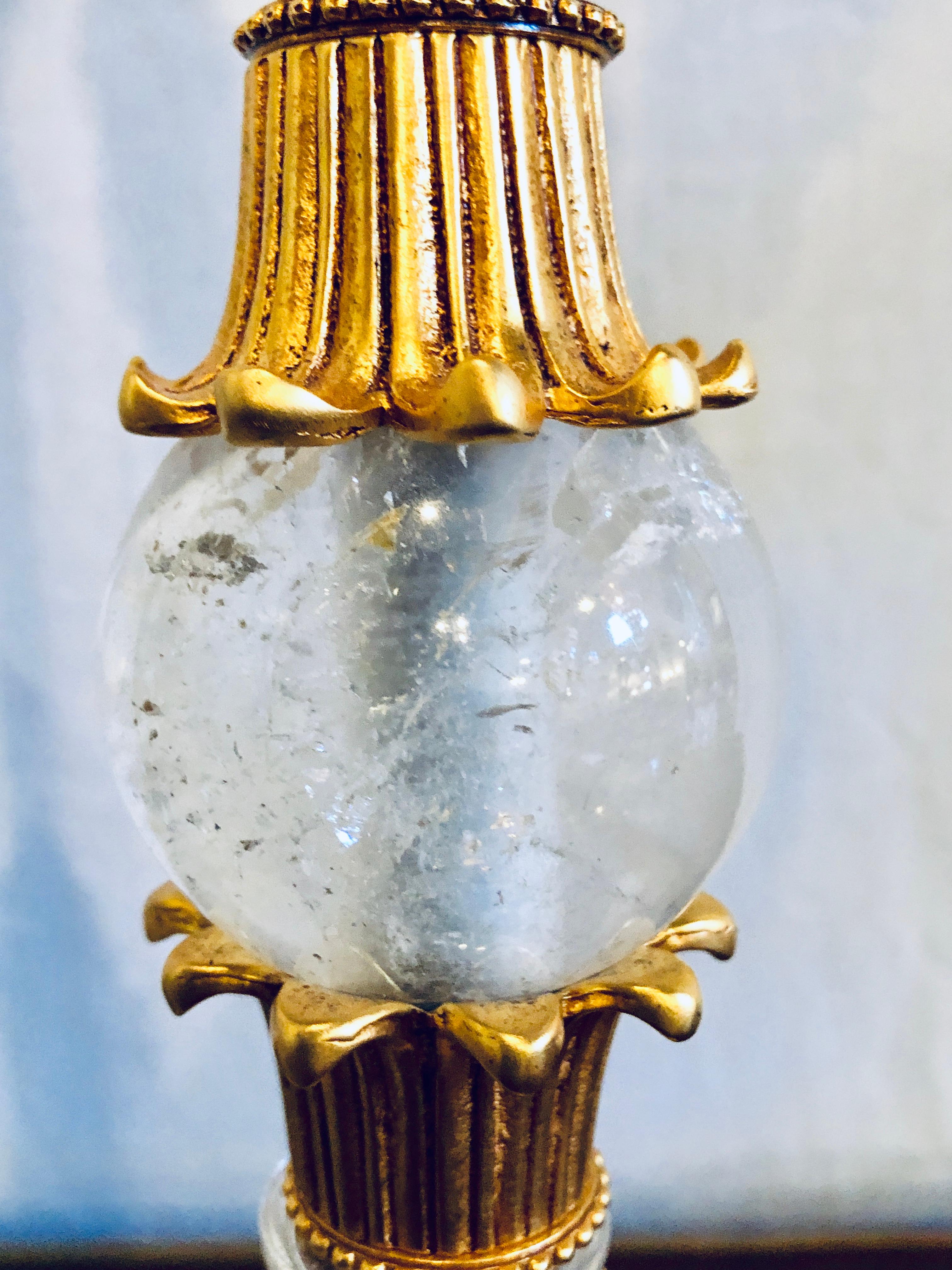 Pair of Gilt Metal and Rock Crystal Baguès Style Table Lamps For Sale 4