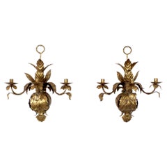 Pair of gilt metal appliqués with leaf decoration - 20th century