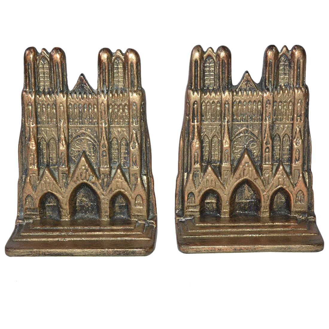 Pair of Gilt Metal Bookends of Notre Dame of Paris For Sale