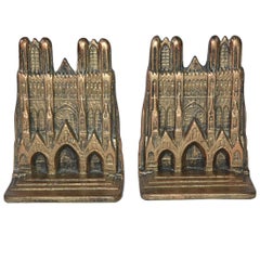 Pair of Gilt Metal Bookends of Notre Dame of Paris