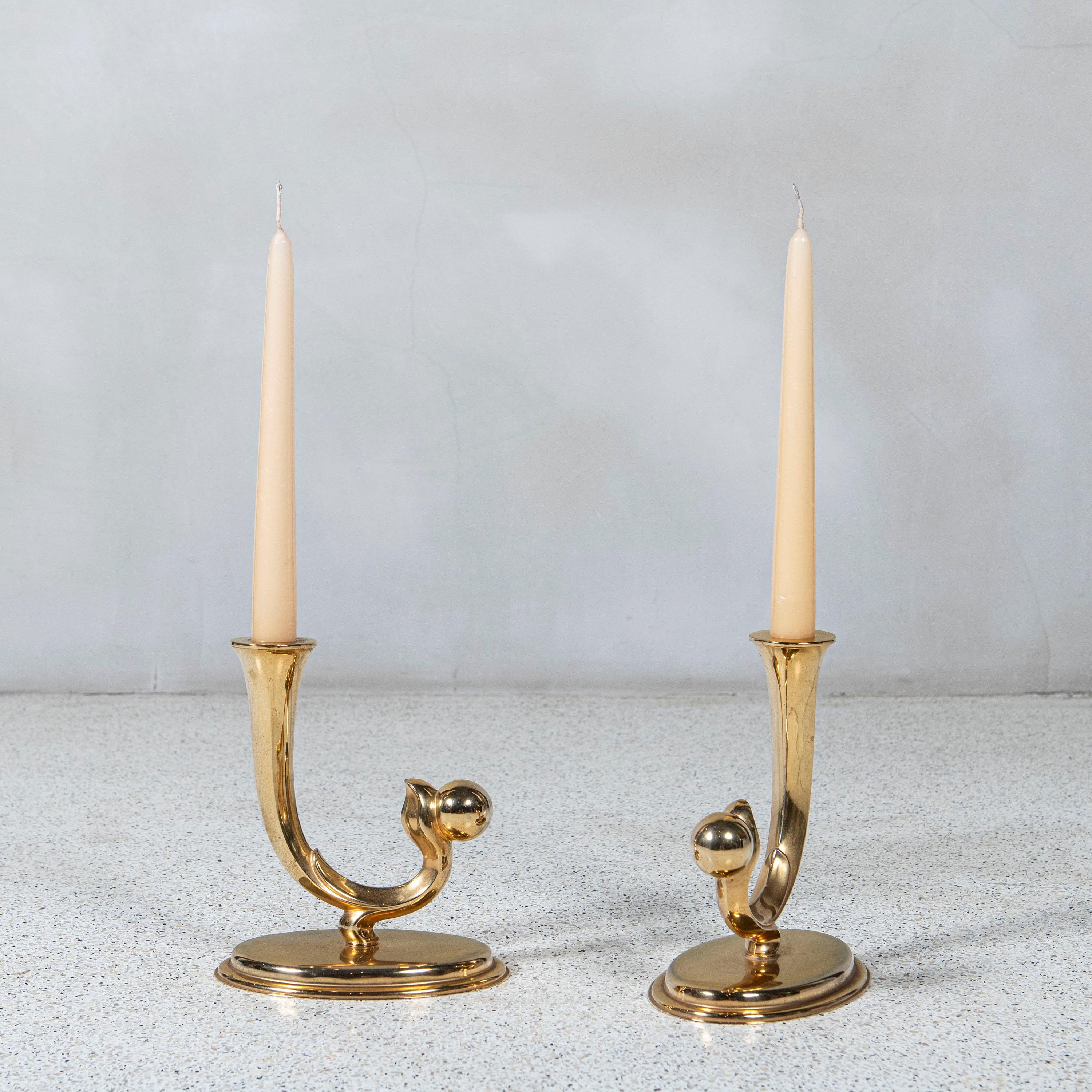 Pair of gilt metal candlesticks W.M.F. Germany, Mid-20th Century.