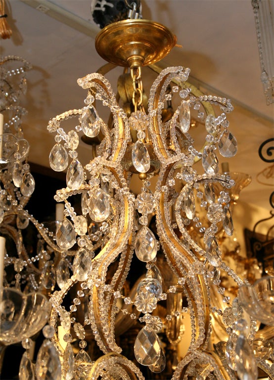 French Pair of Gilt Metal Chandeliers with Crystals, Sold Individually For Sale