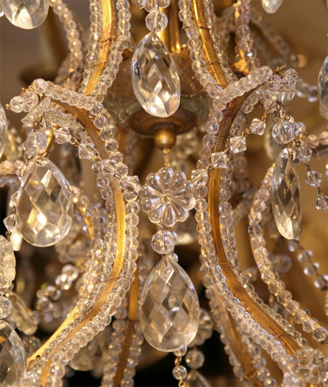 Pair of Gilt Metal Chandeliers with Crystals, Sold Individually In Good Condition For Sale In New York, NY