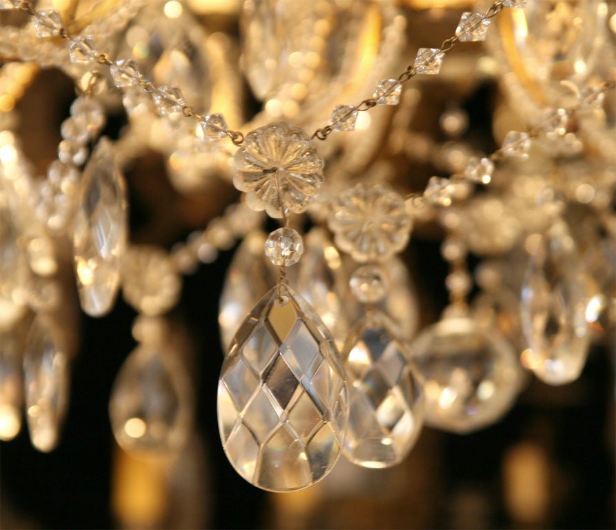 Mid-20th Century Pair of Gilt Metal Chandeliers with Crystals, Sold Individually For Sale