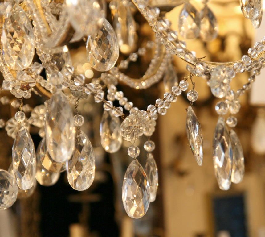 Pair of Gilt Metal Chandeliers with Crystals, Sold Individually For Sale 1