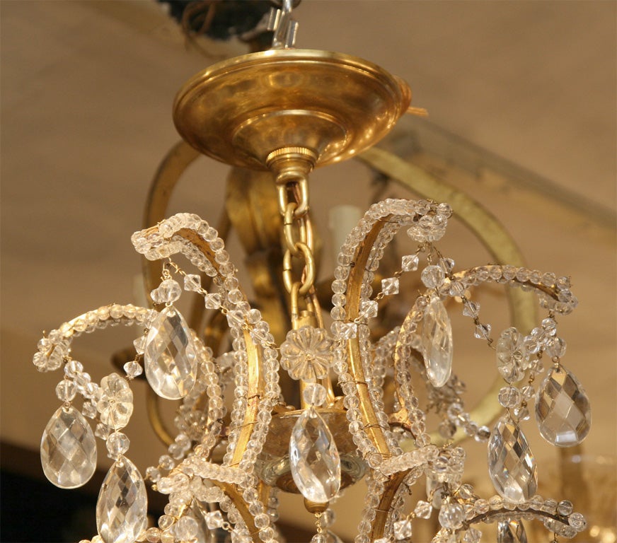 Pair of Gilt Metal Chandeliers with Crystals, Sold Individually For Sale 2