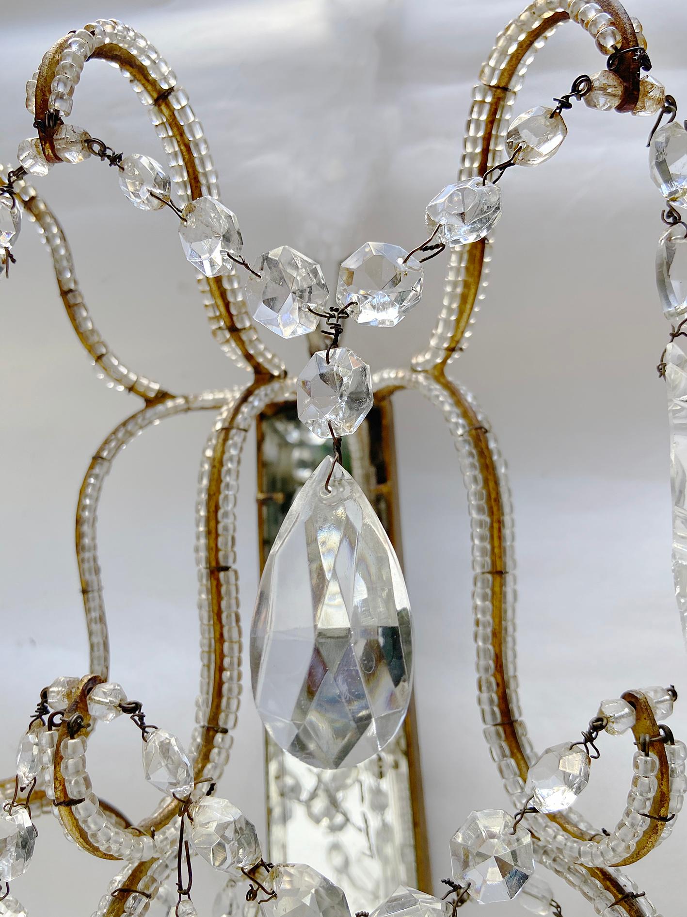 Pair of Gilt Metal & Crystal Sconces In Good Condition For Sale In New York, NY