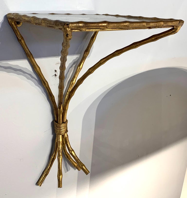 Pair of Gilt Metal Faux Bamboo Wall Brackets at 1stDibs