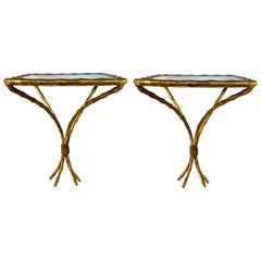 Vintage Pair of Gilt Metal Faux Bamboo Wall Brackets