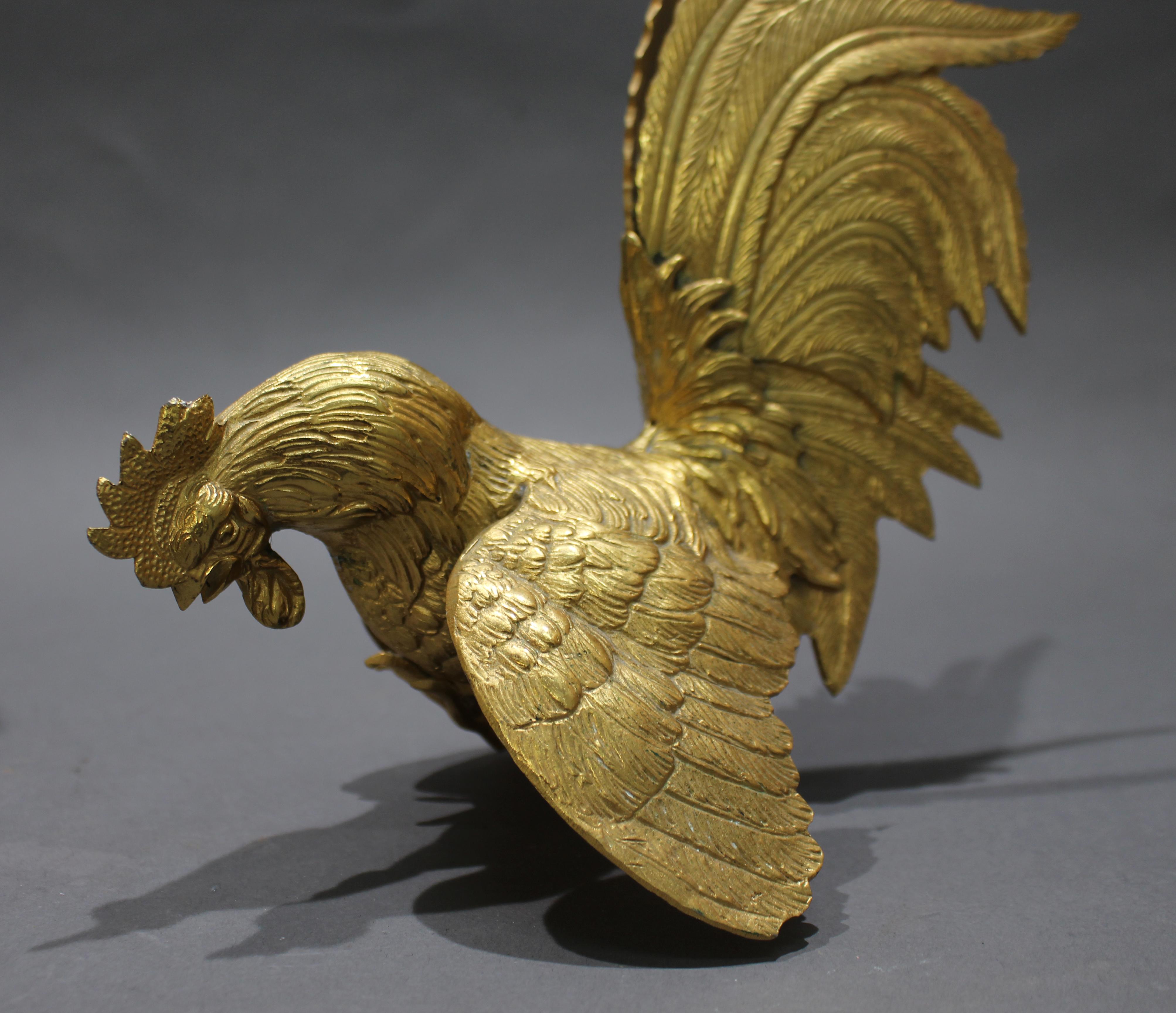 20th Century Pair of Gilt Metal Fighting Cock Sculptures For Sale