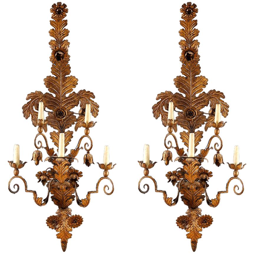 Pair of Gilt Metal Five Arm Wall Lights