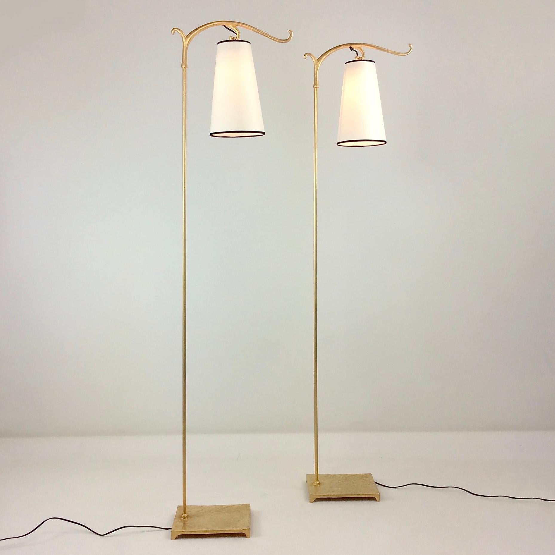 Late 20th Century Pair of Gilt Metal Floor Lamps, circa 1980, France.