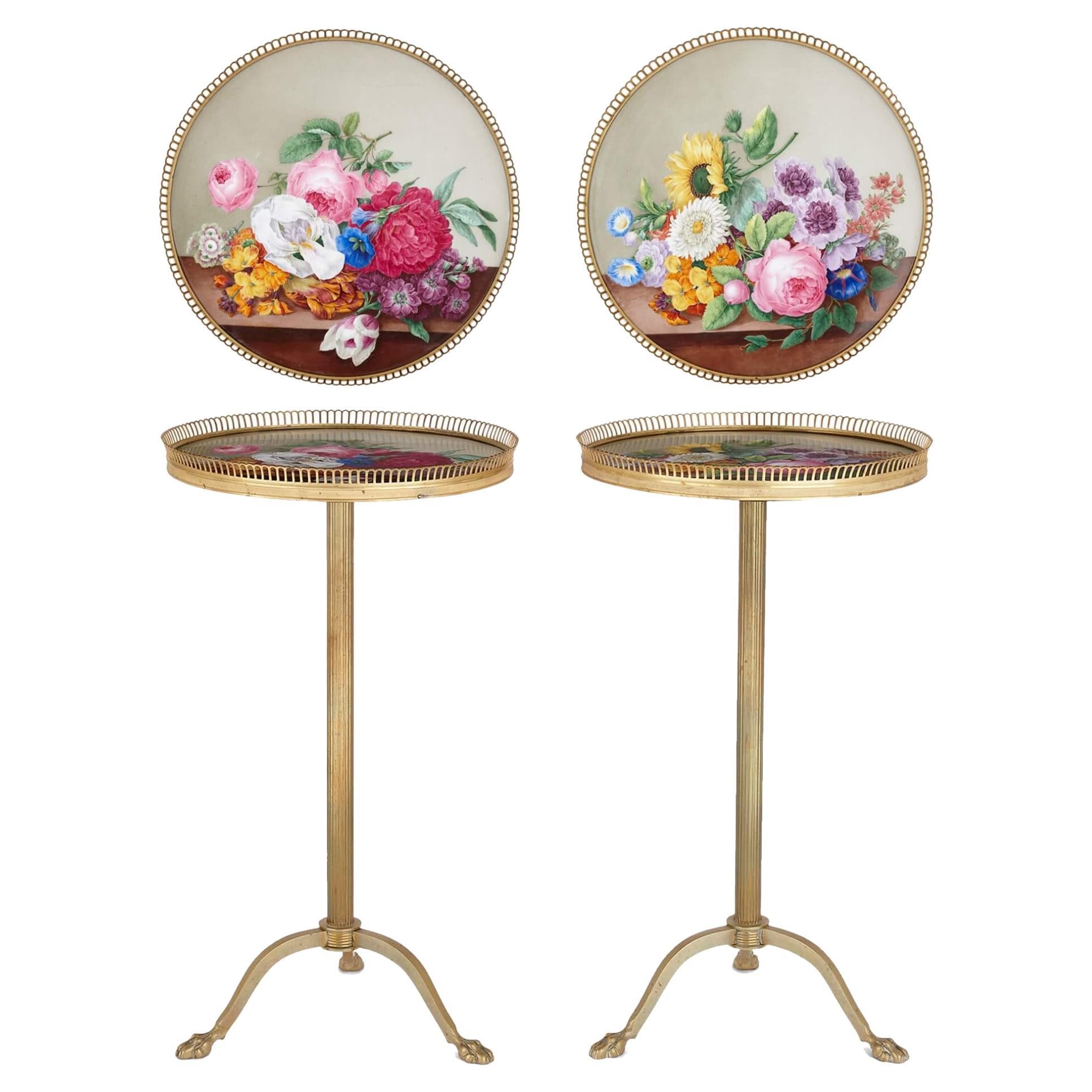 Pair of Gilt Metal Gueridons with Meissen Porcelain Tops