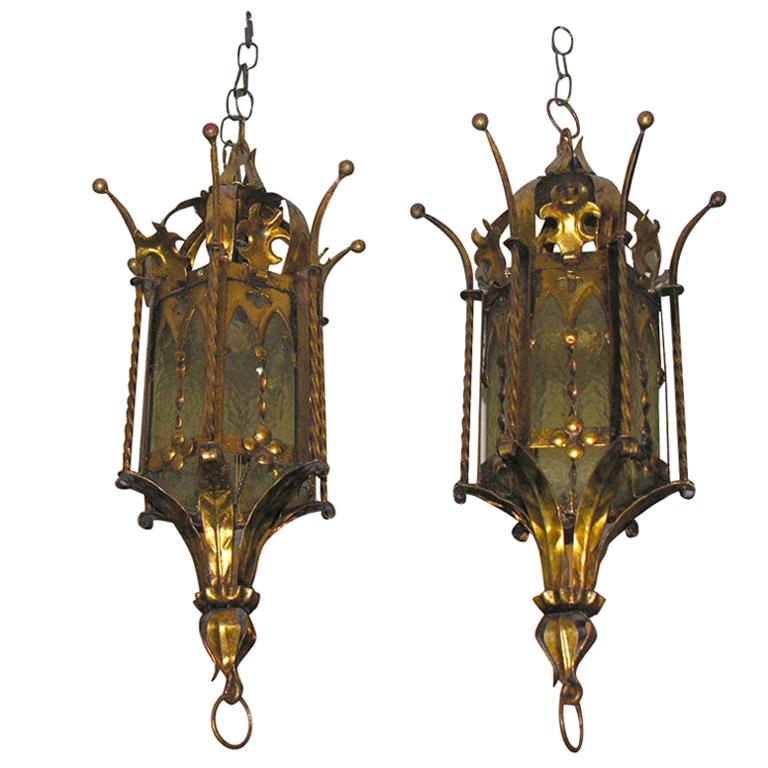 Pair of Gilt Metal Lanterns, Sold Individually For Sale