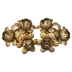 Einbaubeleuchtung aus vergoldeten Metallblättern und Blumentöpfen im Hollywood-Regency-Stil, Italien