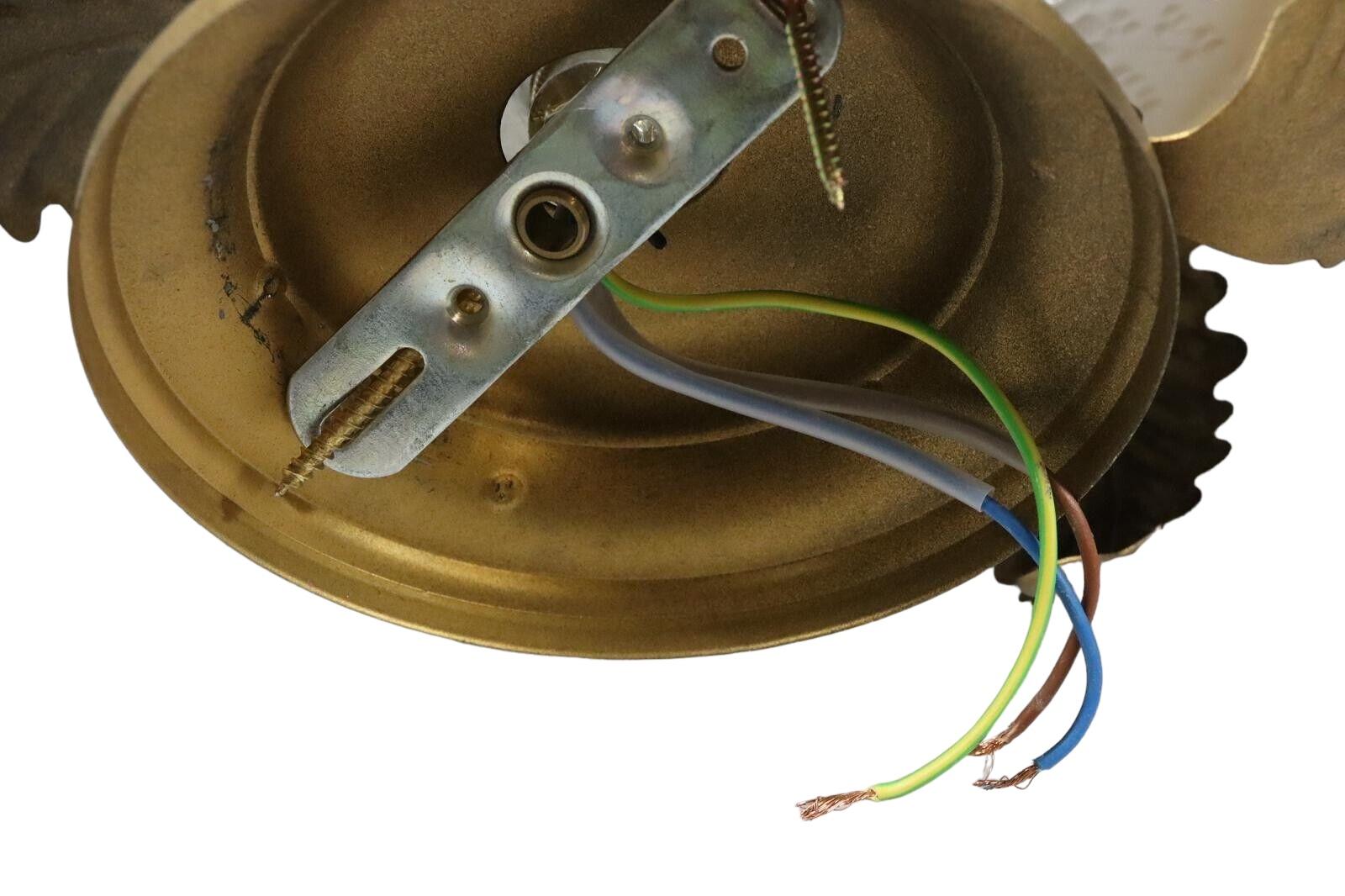 Coppia di lampade a incasso Hollywood Regency con paralume in vetro e foglie in metallo dorato, Italia in vendita 12