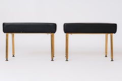 Pair of Gilt Metal & Moleskine Footstools or Benches by Airborne - France 1960's