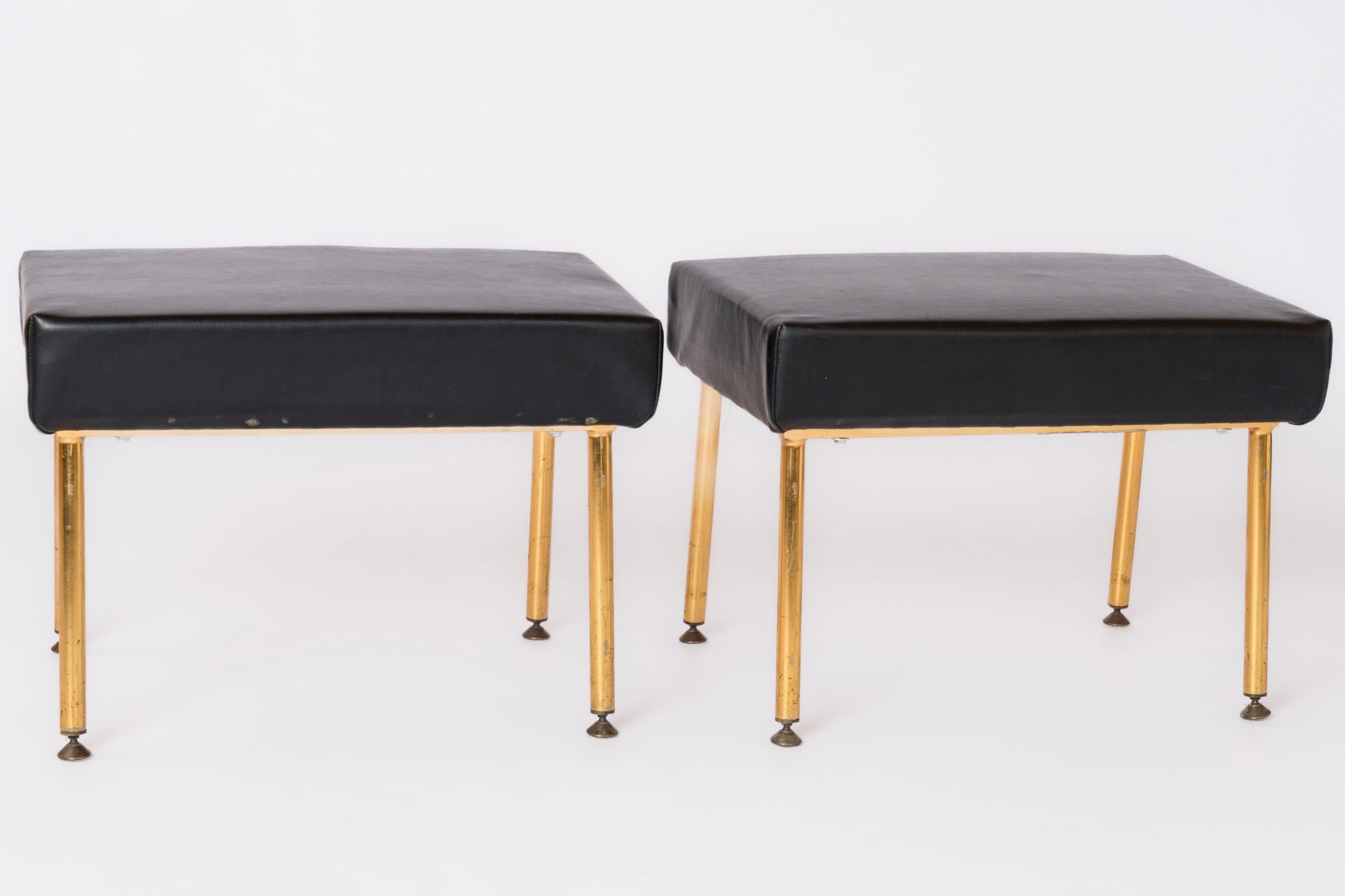 Pair of Gilt Metal & Moleskine Footstools or Benches by Airborne - France 1960's For Sale 1