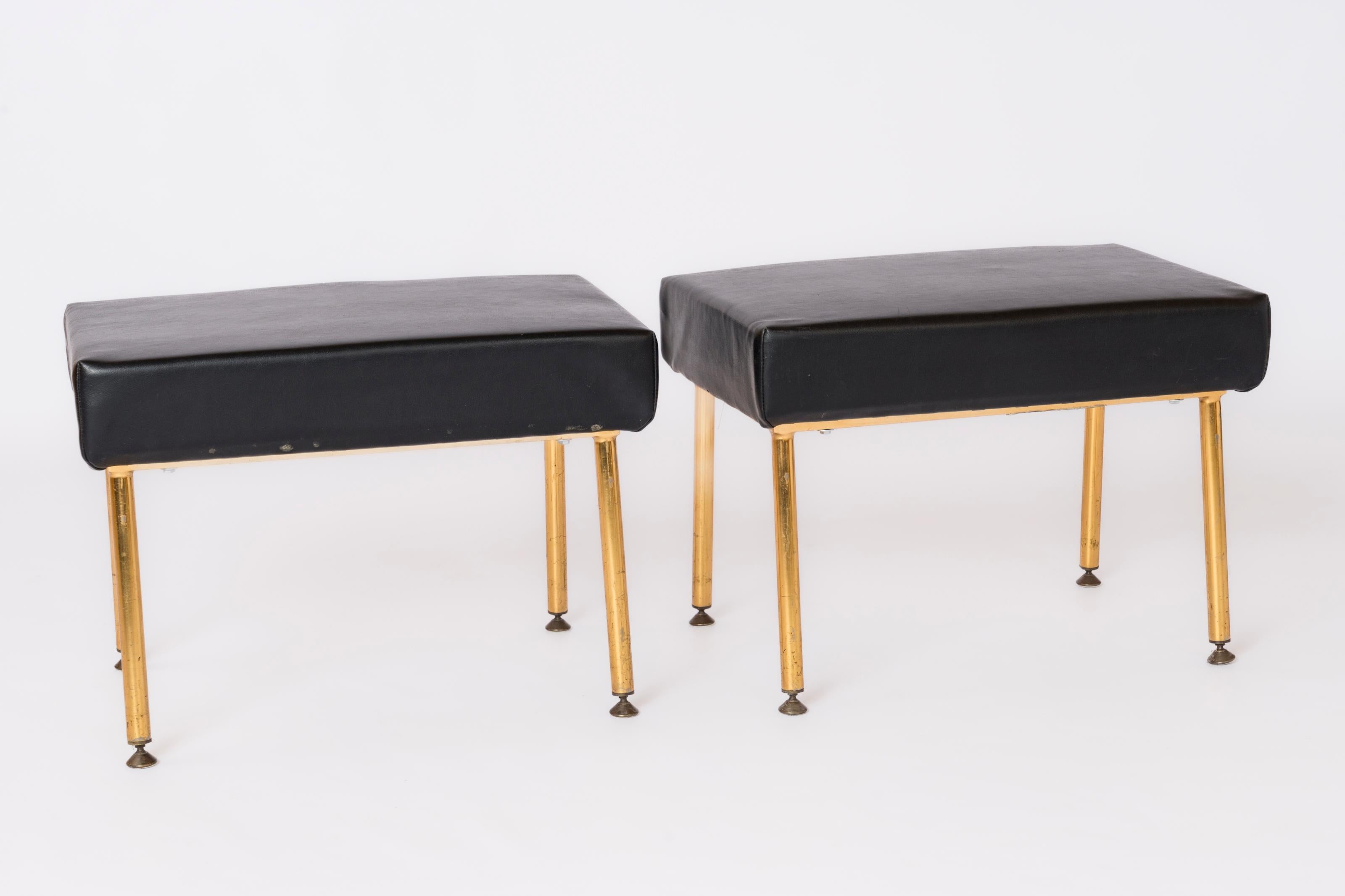 Pair of Gilt Metal & Moleskine Footstools or Benches by Airborne - France 1960's For Sale 3
