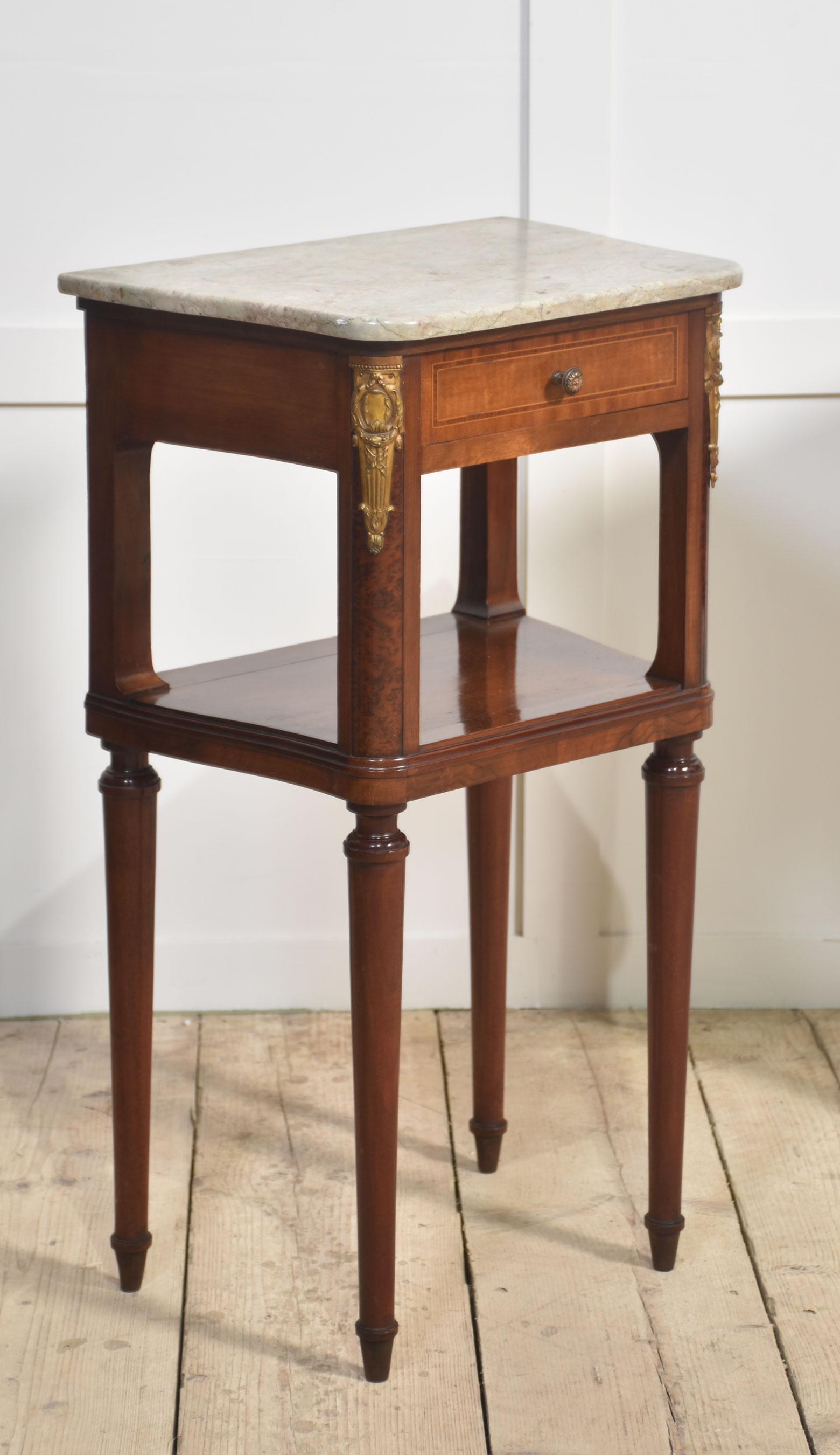 Walnut Pair of gilt metal mounted bedside cabinets For Sale