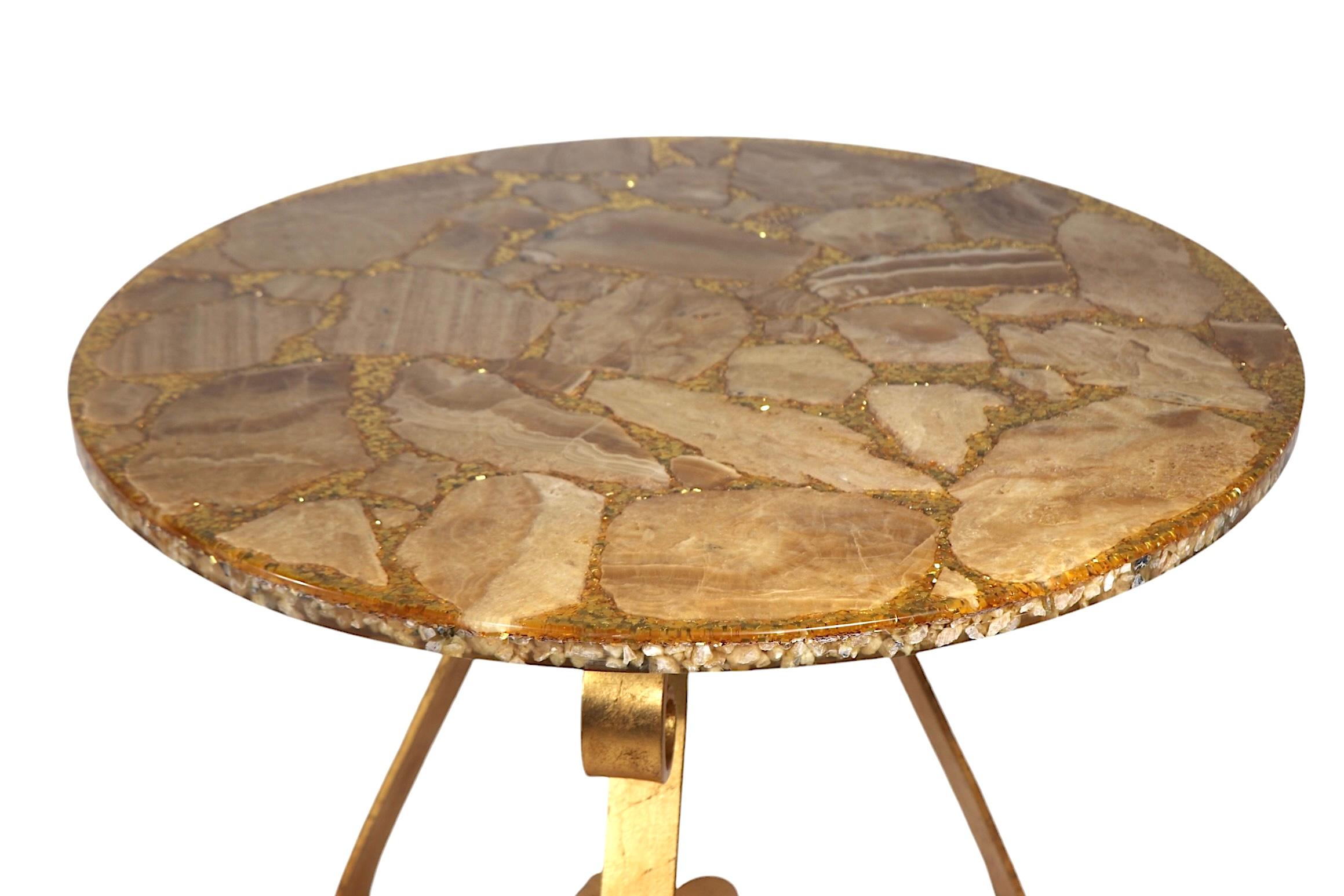 Beistelltische aus vergoldetem Metall, Onyx und Goldflake, Beistelltische von Enzo Missoni, Paar im Angebot 3