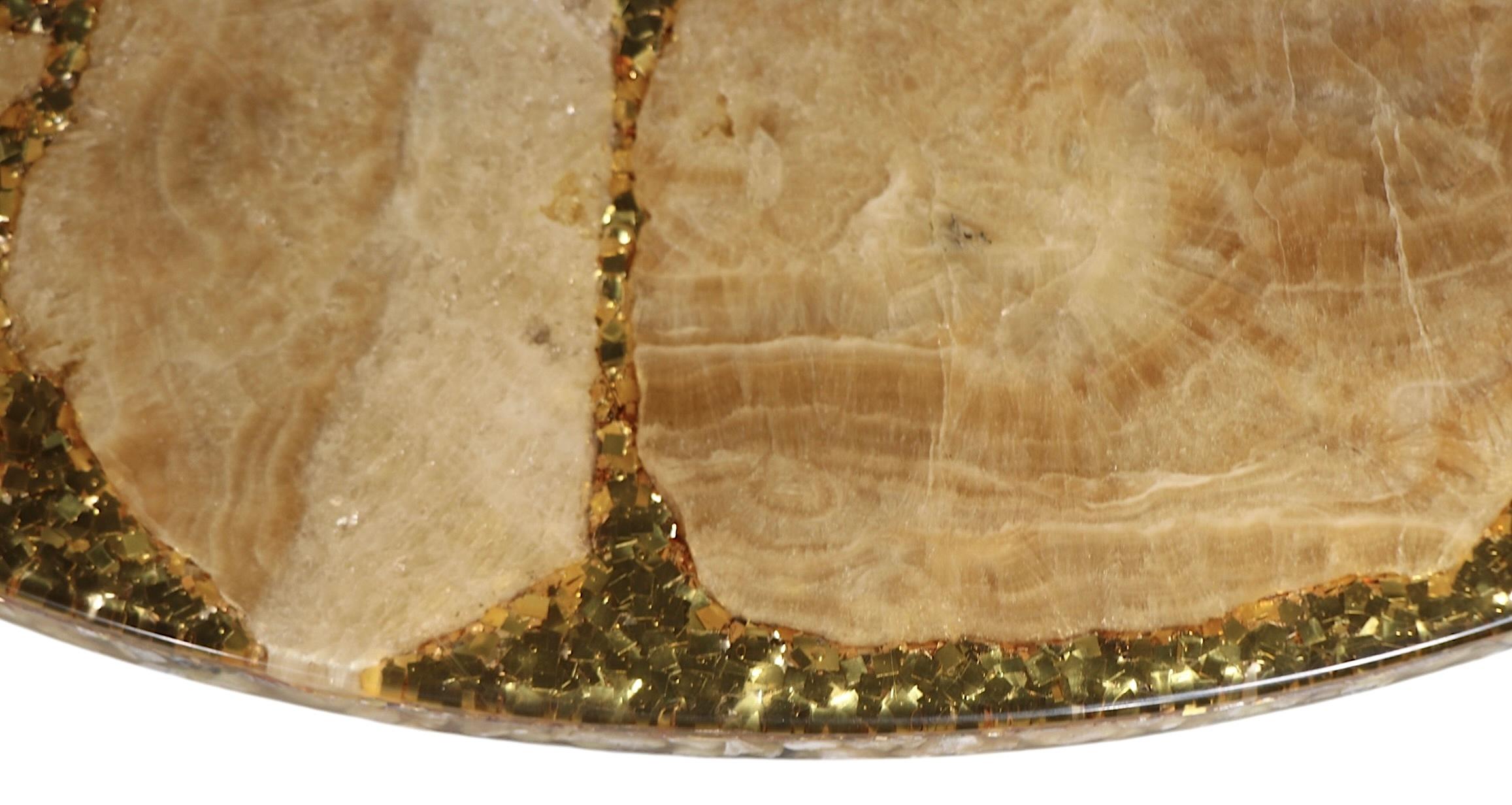 Beistelltische aus vergoldetem Metall, Onyx und Goldflake, Beistelltische von Enzo Missoni, Paar im Angebot 9