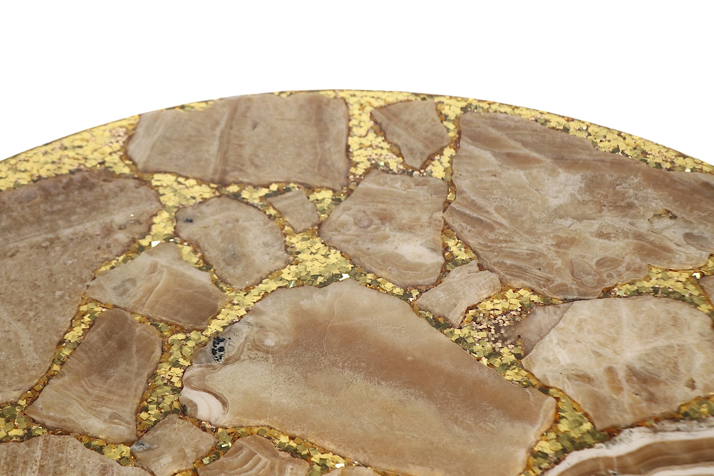 Beistelltische aus vergoldetem Metall, Onyx und Goldflake, Beistelltische von Enzo Missoni, Paar im Angebot 10