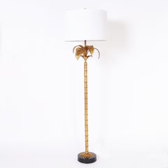 Pair of Gilt Metal Palm Tree Floor Lamps