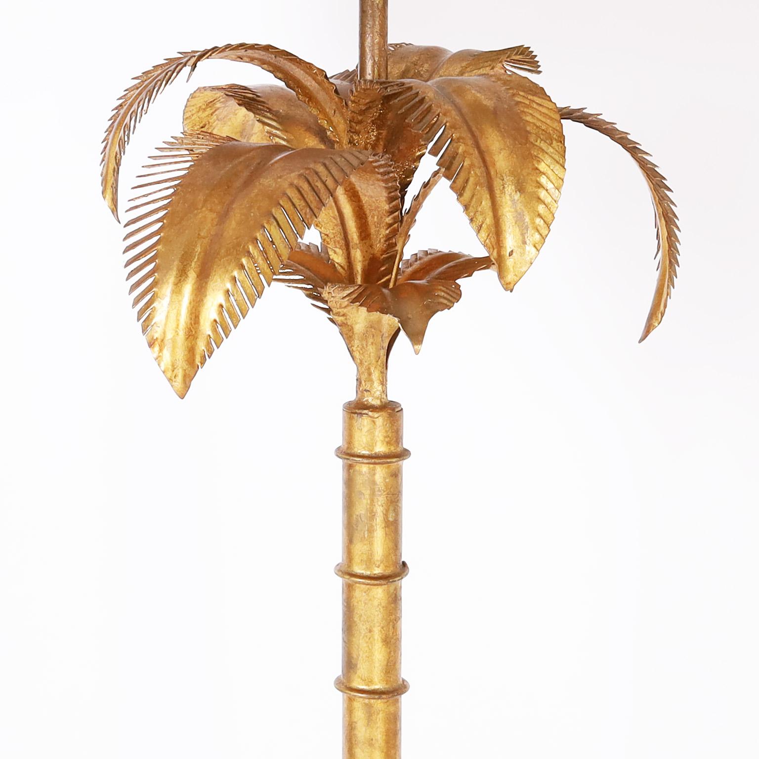 Italian Pair of Gilt Metal Palm Tree Floor Lamps