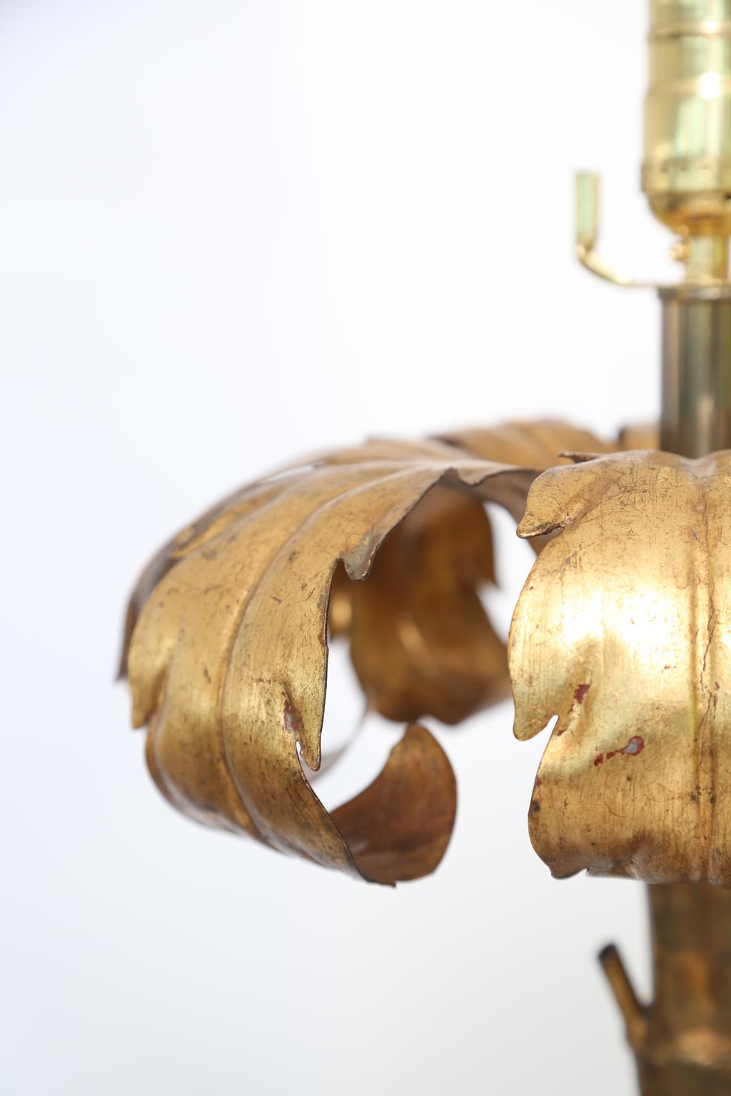 Italian Pair of Gilt Metal Palm Tree Lamps