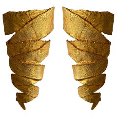 Paire d'appliques ruban en métal doré de Fondica, France, années 1990