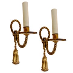 Pair of Gilt Metal Rope Sconces