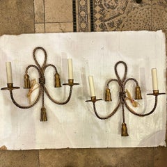 Pair of Gilt Metal "Rope" Sconces