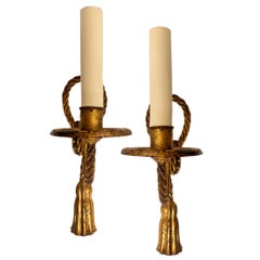 Pair of Gilt Metal Rope Sconces