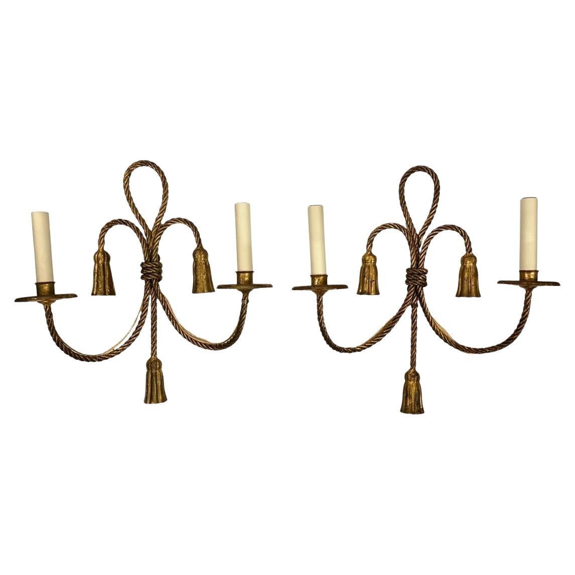 Pair of Gilt Metal "Rope" Sconces