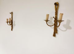 Pair of Gilt Metal Rope Wall Lamps, 1960s