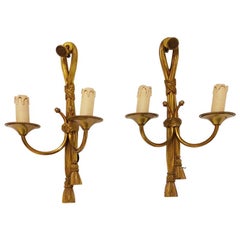 Pair of Gilt Metal Rope Wall Lamps, 1960s
