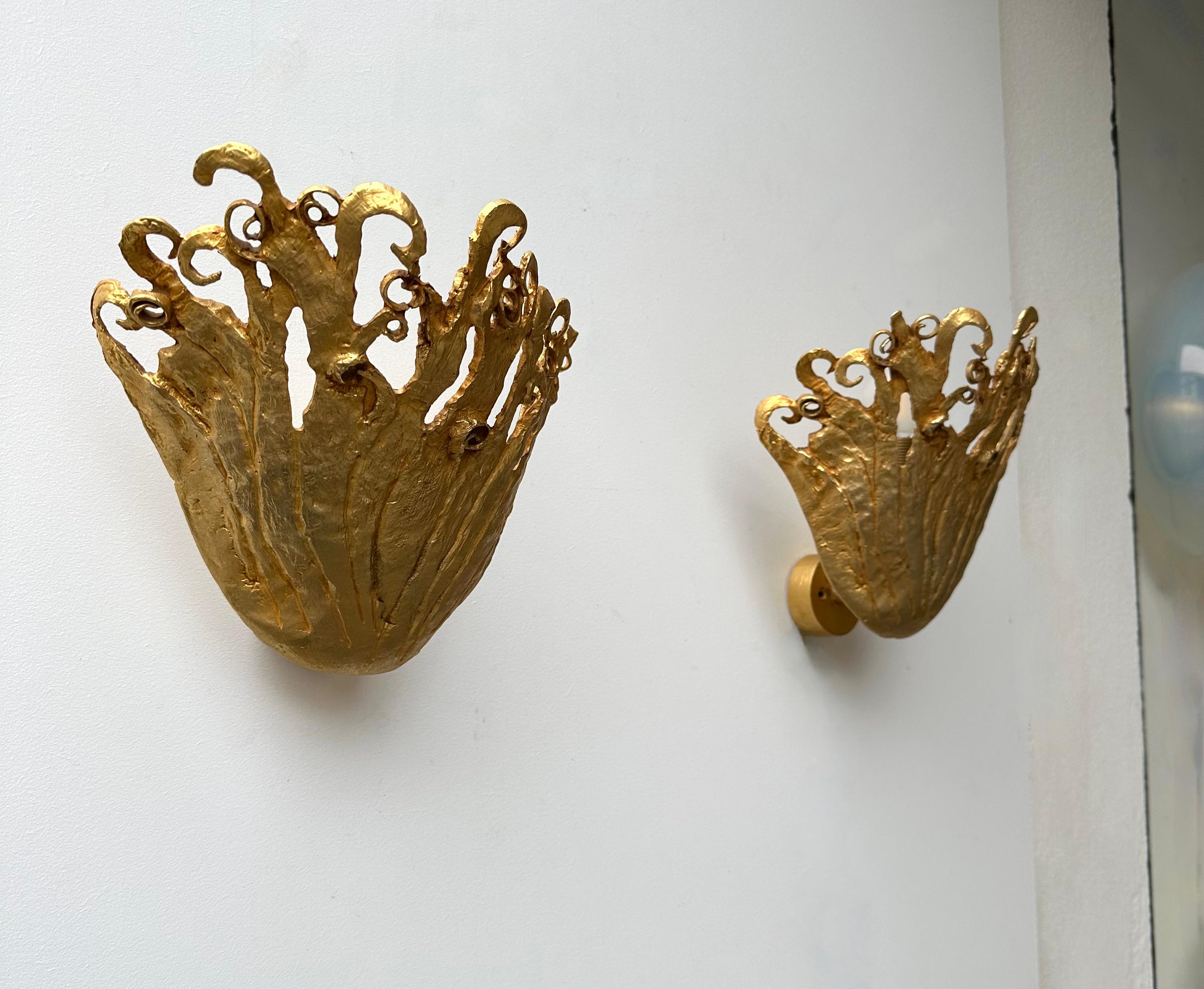 Paire d'appliques en métal doré de Fondica, France, années 1990 en vente 3