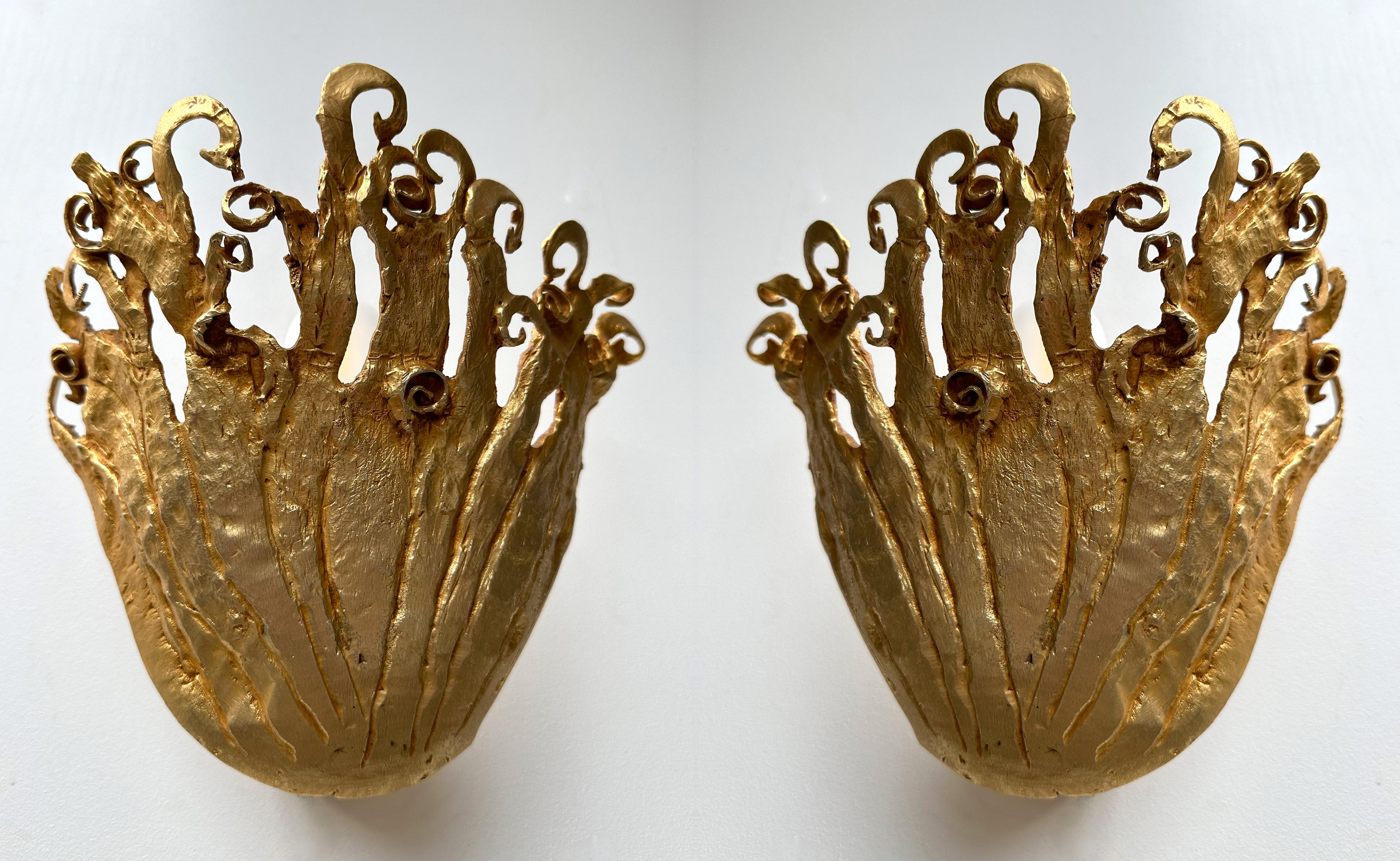 Pair of Gilt Metal Sconces by Fondica, France, 1990s For Sale 6