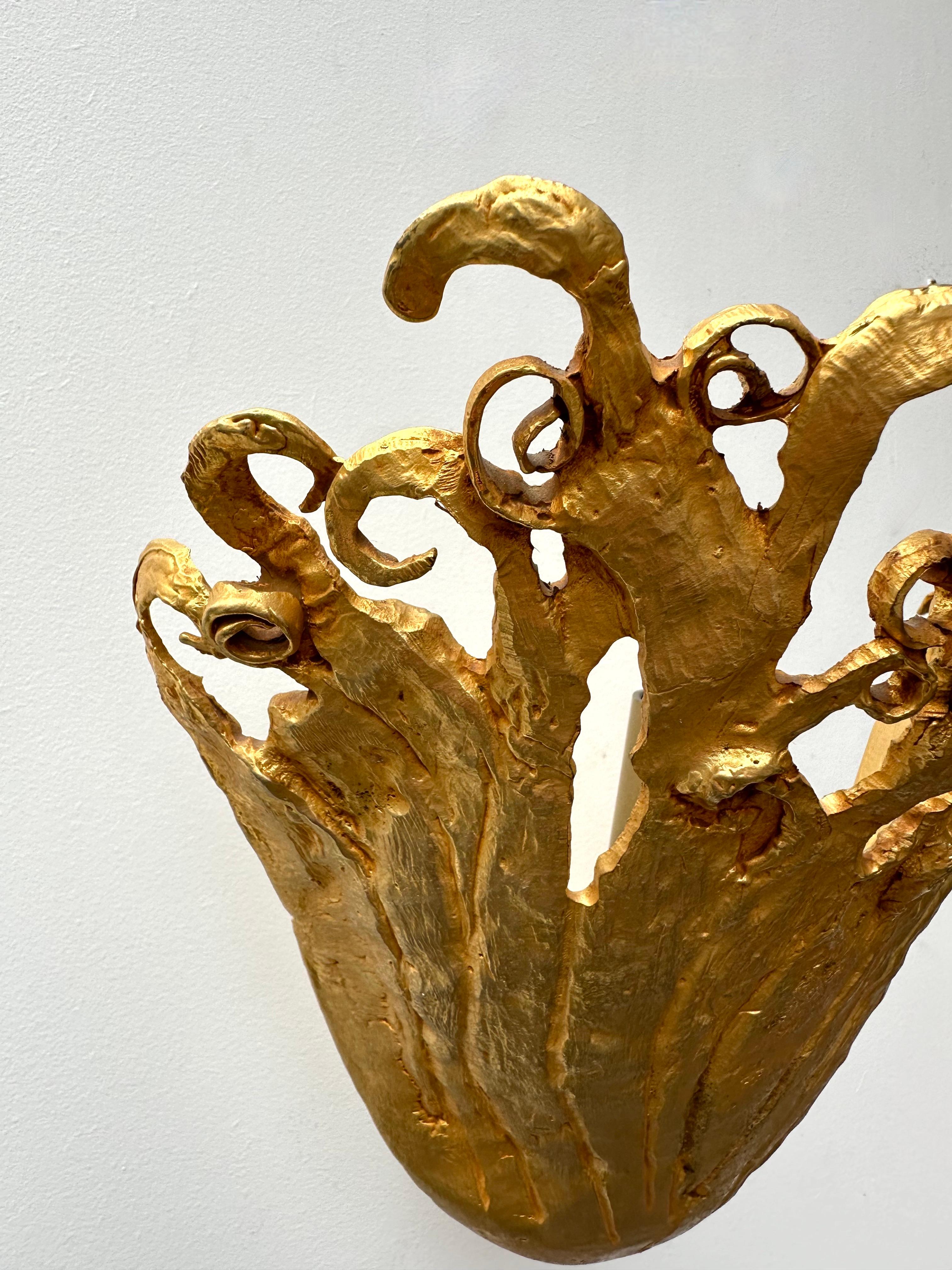 Pair of Gilt Metal Sconces by Fondica, France, 1990s For Sale 2