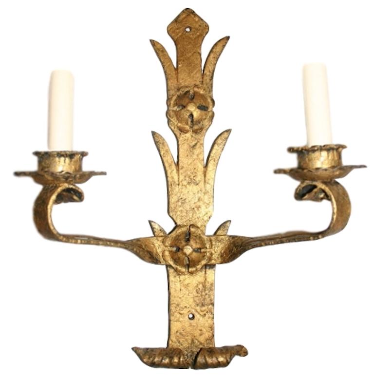 Pair of circa 1940s Italian gilt metal sconces.

Measurements:
Height 16