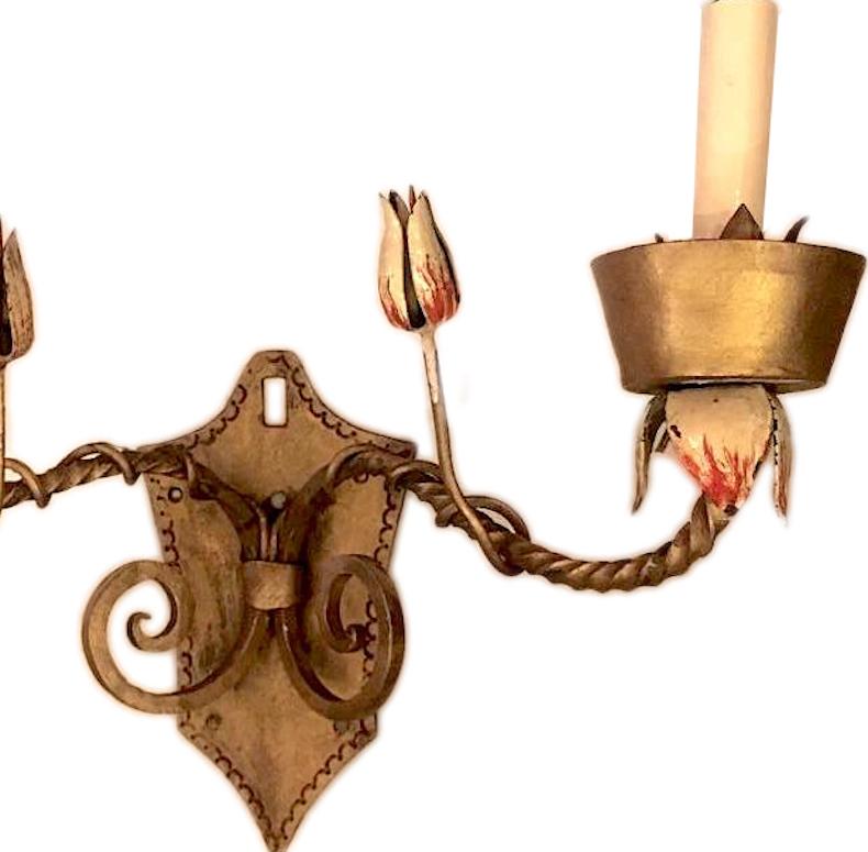 Pair of Gilt Metal Sconces In Good Condition For Sale In New York, NY