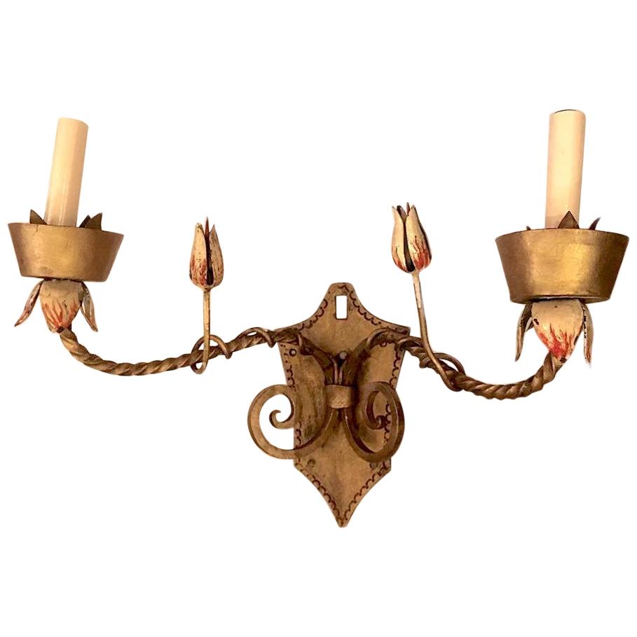 Pair of Gilt Metal Sconces For Sale