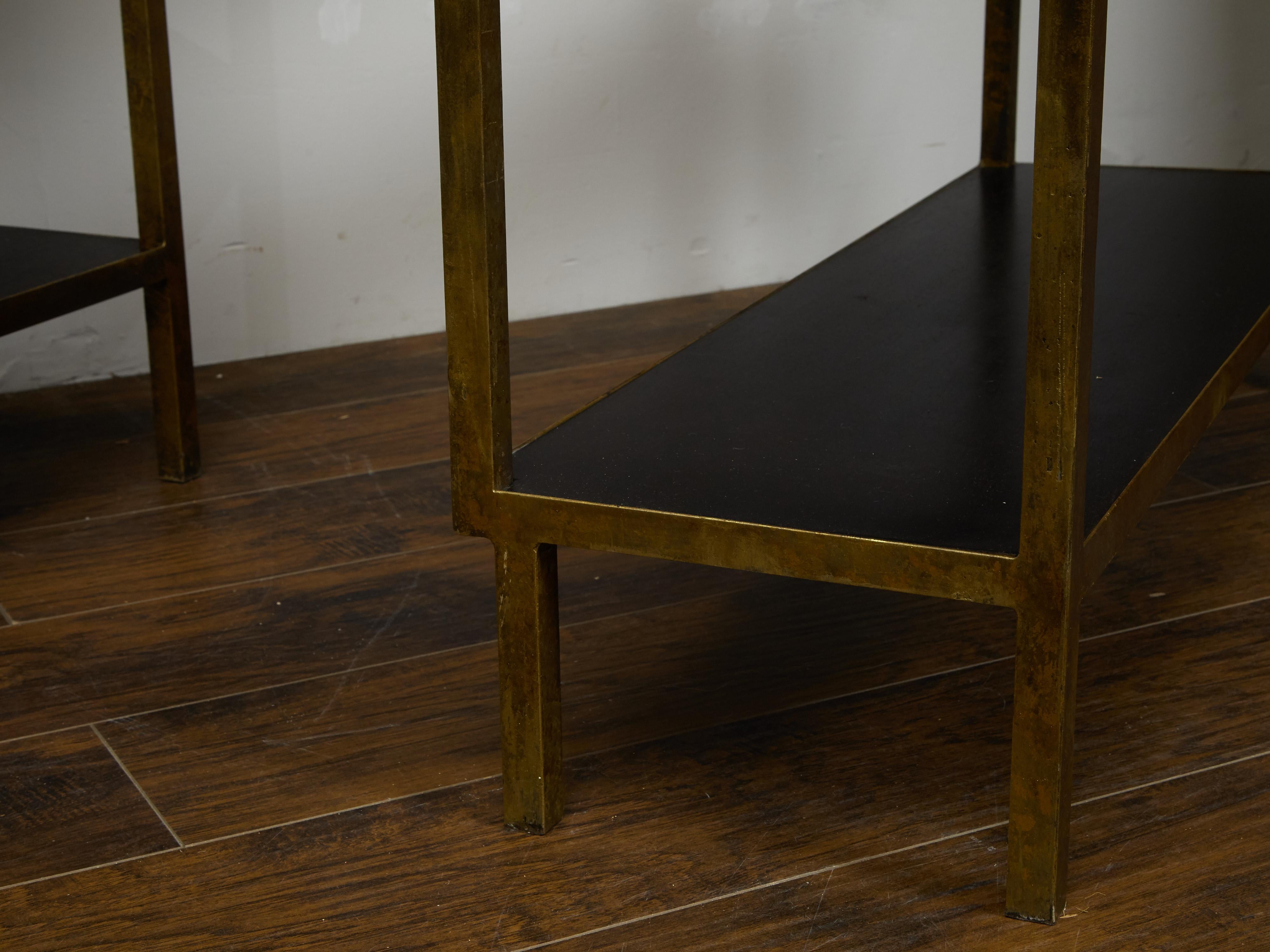 Pair of Gilt Metal Shelves from the Midcentury with Ebonized Wood Accents 2
