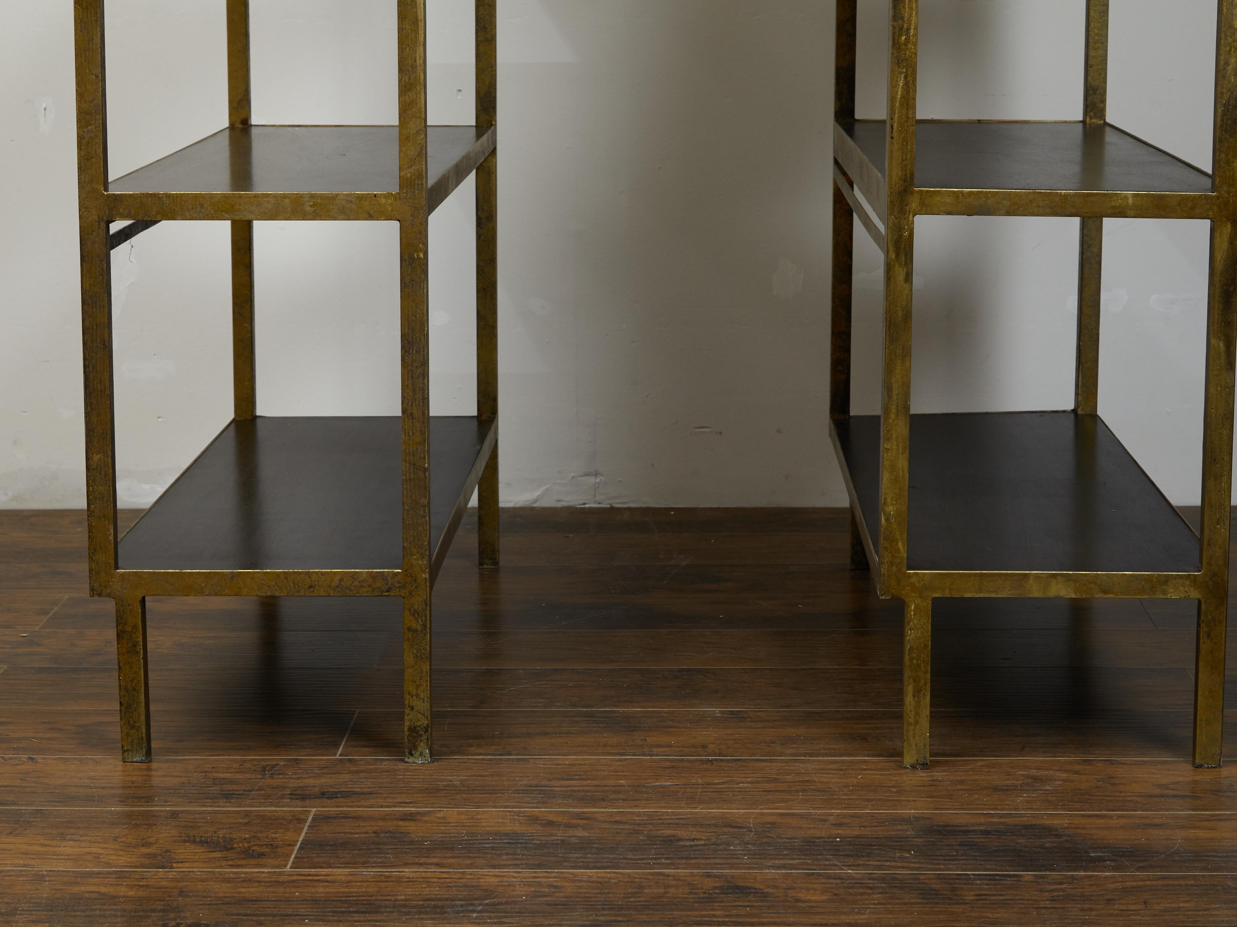 Pair of Gilt Metal Shelves from the Midcentury with Ebonized Wood Accents 4