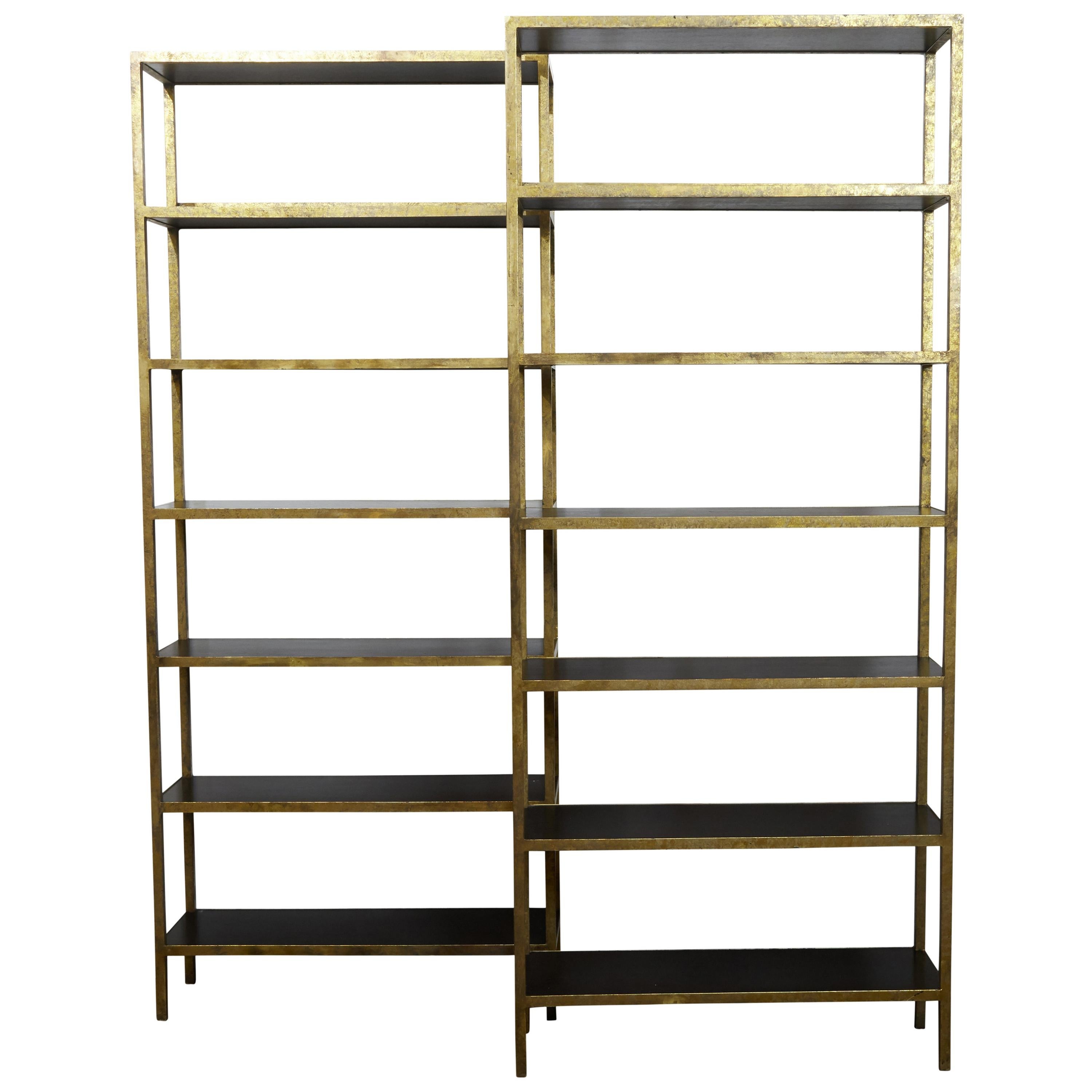 Pair of Gilt Metal Shelves from the Midcentury with Ebonized Wood Accents